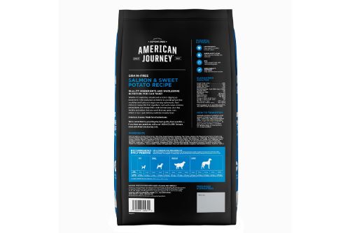 American Journey Saumon et patate douce Recette Nourriture sèche sans céréales pour chiens Dos de paquet